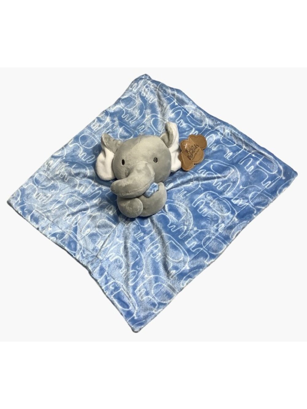Baby Essentials Elephant Security Blanket Lovey Blue Grey White Elephant Design